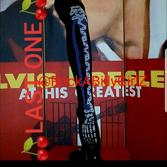 Too Fast Accessories - Too Fast Blue & Purple Sugar Skull Art Skelton Leg Bones 19" Rolled Knee Socks